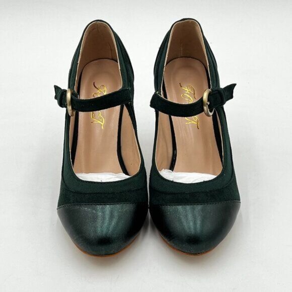FOWT Women Vintage Mid Kitten Heel Mary Jane Pumps Classic Round Toe - Picture 2 of 5